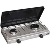2-flammiger Gaskocher butan und propan, Silver, mit Deckel