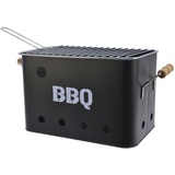 GAUMENKICK Mini Box Grill Kohlegrill 21cm Holztragegriffe Grillrost Holzkohlegrill schwarz