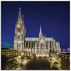 Glasbild ARTLAND "Kölner Dom am Abend", blau (farbe bild(er): blau), B:50cm H:50cm, Bilder, in verschiedenen Größen