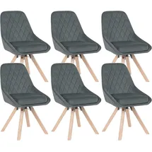 Woltu 6er Set Esszimmerstühle, Drehstuhl, Küchenstuhl drehbar, Polsterstuhl mit Samtbezug, Wohnzimmerstuhl, Design Stuhl, Beine aus Buchenholz, Dunkelgrau,