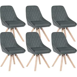 Woltu 6er Set Esszimmerstühle, Drehstuhl, Küchenstuhl drehbar, Polsterstuhl mit Samtbezug, Wohnzimmerstuhl, Design Stuhl, Beine aus Buchenholz, Dunkelgrau,