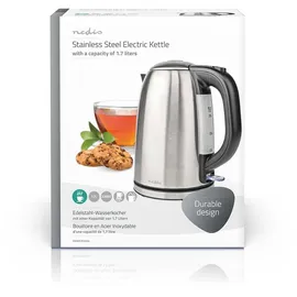 Nedis Wasserkocher - 1.7 l - Edelstahl - - Um 360 Grad drehbar - Verdecktes Heizelement - Strix Controller - Boil-dry protection