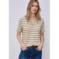 STREET ONE Kurzarm Poloshirt mit Streifen Safari beige 36 - 36