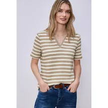 STREET ONE Kurzarm Poloshirt mit Streifen Safari beige 36 - 36