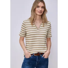 STREET ONE Kurzarm Poloshirt mit Streifen Safari beige 36 - 36