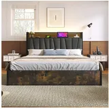 STILVORA Polsterbett 140×200cm Polsterbett Metallbett mit LED,Doppelbett mit USB (mit aufladen USB Ladefunktion Kopfteil und LED-Beleuchtung), 140 x 200 cm Inklusive Matratze grau
