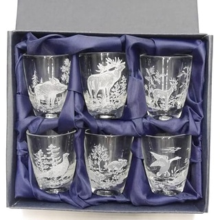 GTK - Geweihe & Trophäen KRUMHOLZ 6 teiliges Schnaps Gläser Set kurz mit Jagdmotiv