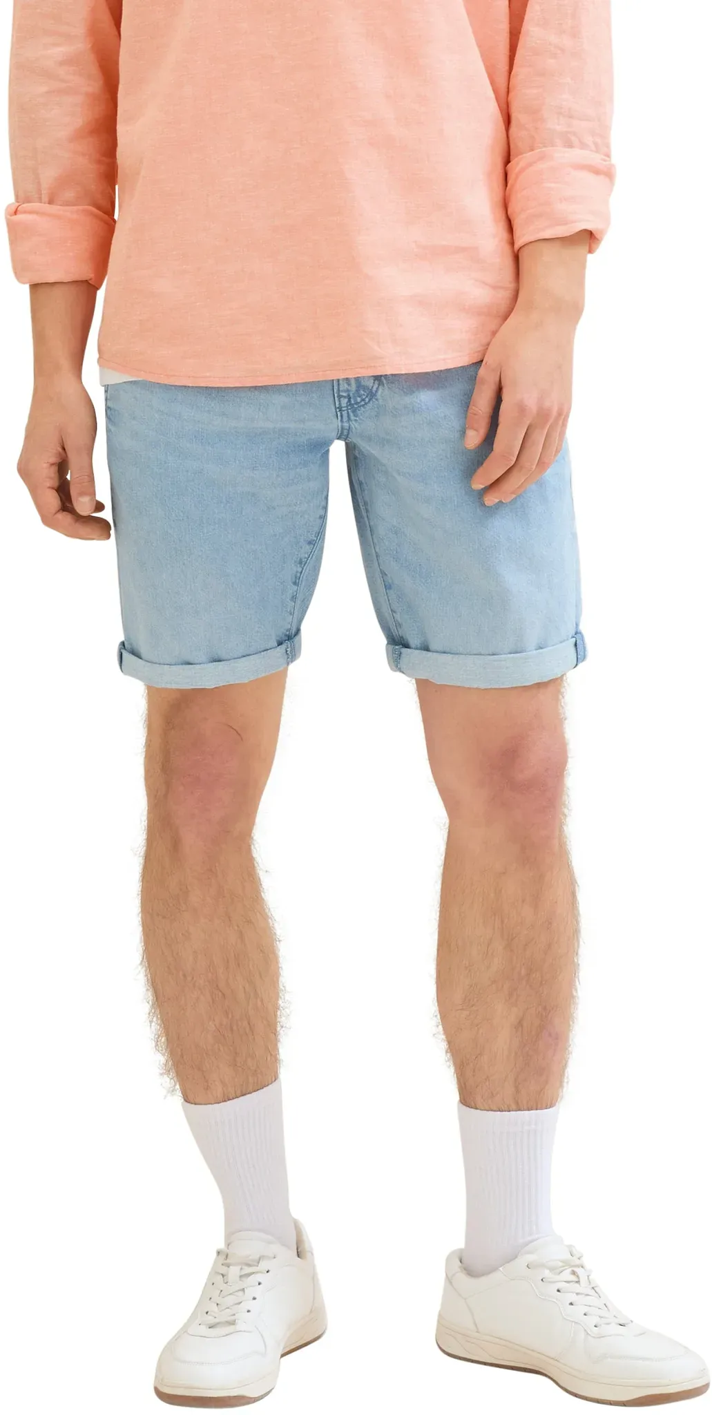 Jeansshorts TOM TAILOR DENIM Gr. XL, N-Gr, blau (used bleached blue denim) Herren Jeans Shorts mit authentischer Waschung