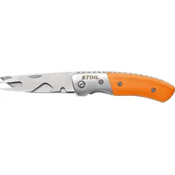 STIHL Outdoorbesteck-Set Edelstahl, G10 Griff, klappbar, mit Flaschenöffner, Camping-Messer, Camping-Gabel, orange