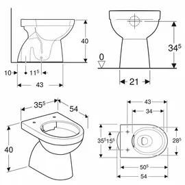 Geberit Renova Stand-WC Tiefspüler, Abgang vertikal, teilgeschlossene Form, Rimfree 500.399.01.2, Badkeramik, weiß