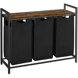 VASAGLE Wäschesammler 3 Fächer und Ablage 92,5 x 33 x 72 cm Braun-Schwarz 114,