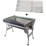 Edelstahl Mangal Schaschlik Angler Grill klappbare Beine mit 10 Spießen Mini BBQ