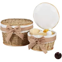 Relaxdays Badkörbchen Korbset 2er Set geflochten aus Buri Holz 31 x 31 x 22 cm braun