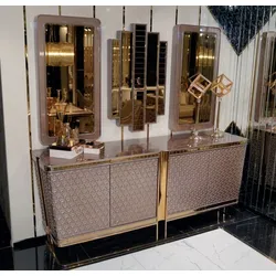 Casa Padrino Luxus Möbel Set Grau / Gold - 1 Luxus Sideboard mit 4 Türen & 3 Luxus Spiegel - Luxus Möbel - Luxus Kollektion