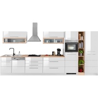 Kochstation Küchenzeile »KS-Wien«, Küche: weiß Hochglanz/weiß-wotaneiche + front: weiß, hochglanz, + korpus: arbeitsplatte: wotaneiche, , 28446208-0 B/T: 440 cm x 60 cm,