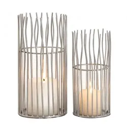 Amagohome Kerzenhalter mit Glaszylinder Set 2-teilig Windlicht Metall  Kerzenständer Blockkerzen o.Teelichter : silber