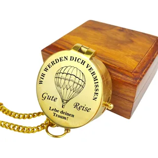 Personalisierter Kompass mit Gravur Wunschmotiv und Wunschtext Name Diverse Designs Messing Ledertasche Geschenkbox tolle Geschenkidee (poliert/glänzend)