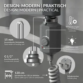 luxebath Heizstab 1200W für Badheizkörper mit Thermostat