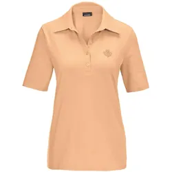 Poloshirt GOLDNER "Stretchbequemes Poloshirt", Damen, Gr. 50, orange (melba), Obermaterial: 95% Baumwolle CO. 5% Elasthan EL., Tubular, Shirts, Tonige Knöpfe in Perlmuttoptik