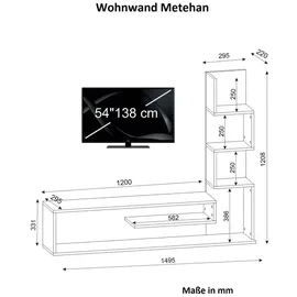 moebel17 Wohnwand Metehan weiß Cordoba B/H/T: ca. 149x120x29 cm - Cordoba, Weiss