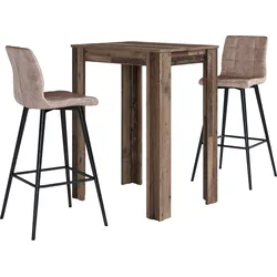 Bargruppe BYLIVING "Essgruppe Nele, Stühle Simone", braun (oldnavy, braun, braun, schwarz), B:60cm H:104cm T:51cm, FSC-zertifizierter Holzwerkstoff, Sitzmöbel-Sets, Essgruppe Bartisch, Barhocker, Bartisch