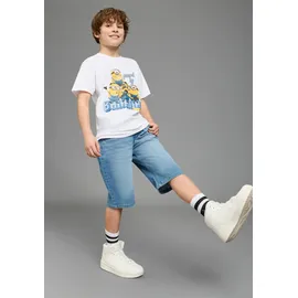 Kidsworld T-Shirt "MINIONS T-Shirt: BANANAS", Jungen, Gr. 140/146, weiß, Single Jersey, Obermaterial: 100% Baumwolle, bedruckt, Basic normal, Rundhals, abgesteppte Kante, Shirts T-Shirt, für Jungen, Kurzarm, aus Baumwolle