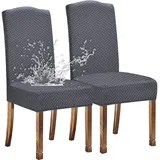 KELUINA Stretch wasserdichte Jacquard mit langem Gitter Esszimmer Stuhlhussen Home Decor, Stuhlhussen für Esszimmerstühle(Grau,2 Stück)