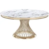Wohnzimmertisch edler Esstisch echtes Marmor 130cm goldenes Edelstahlgestell - Weiß