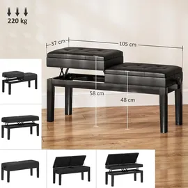 Homcom Klavierbank Klavierhocker mit Stauraum Pianobank bis 220 KG Kunstleder
