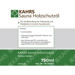 KAHRS Sauna-Holzschutzöl, 0,75 Liter/ VE, farblos, besonders geeignet für Saunaholz