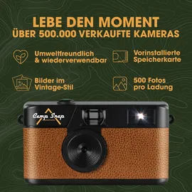 camp snap CS-V105 – Retro Digitalkamera im Vintage-Look, mit Vintage-Fotoeffekten, ohne Display, 8MP, USB-C, SD-Slot, braun