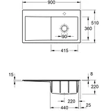 Villeroy & Boch Subway Style 50 Einbau Becken rechts mit Excenterbetätigung, weiß