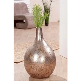 Gilde Vase Peso grau antikfinish matt Blumenmotiv Höhe 56 cm Dekoration Wohnaccessoire Geschenkidee Inneneinrichtung