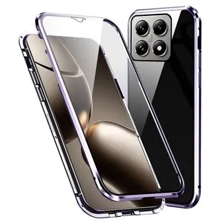 Für Xiaomi 14T Pro Beidseitiger 360 Grad Magnet Glas Bumper Hülle Lila