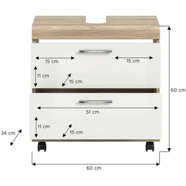 xonox.home Waschbeckenunterschrank Lambada 60 x 60 cm Weiß Hochglanz/Sonoma Eiche