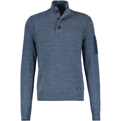 Strickpullover LERROS "LERROS Troyer in lebendiger Strickoptik", Herren, Gr. S, blau (tiefblau), 100% Baumwolle, ohne Ausschnitt, Langarm, Pullover