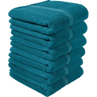 Erwin Müller Walk-Frottier Handtuch 6er-Pack Mannheim Uni Petrol Größe 50x100 cm - schnell trocknend und extra saugstark, praktisch durch beidseitige Schlaufen, 100% Baumwolle
