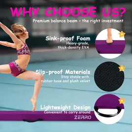 ZERRO CCLIFE Schwebebalken für Zuhause Kinder, 240cm Balken Turnen Faltbare, Turnbalken Gymnastik Balance, Lila