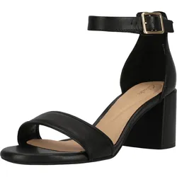 Sandale CLARKS "Ezoria Mae", Damen, Gr. 42, schwarz, Leder, elegant, Schuhe, mit raffinierter ausgestellter Ferse