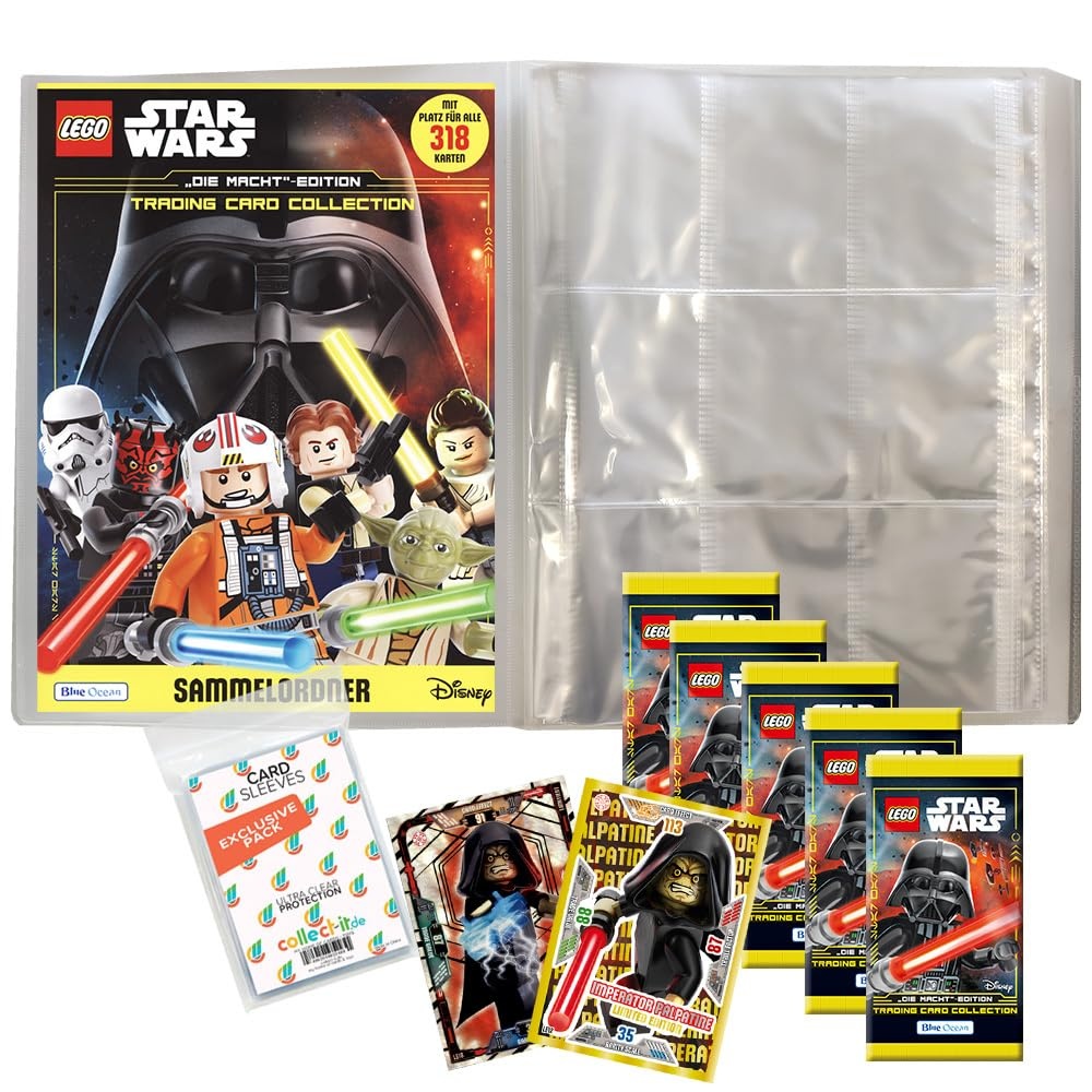 Bundle mit Blue Ocean Lego Star Wars - Serie 4 Trading Cards - 1 Leere Sammelmappe + 5 Booster + 2 Limitierte Star Wars Karten + Exklusive Collect-it Hüllen