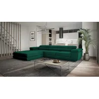 Goldstoff Ecksofa mit Schlaffunktion und Bettkasten VENUS TWIN - Ecksofa mit Federkern, Eckcouch Dunkelgrün - dunkelgrün