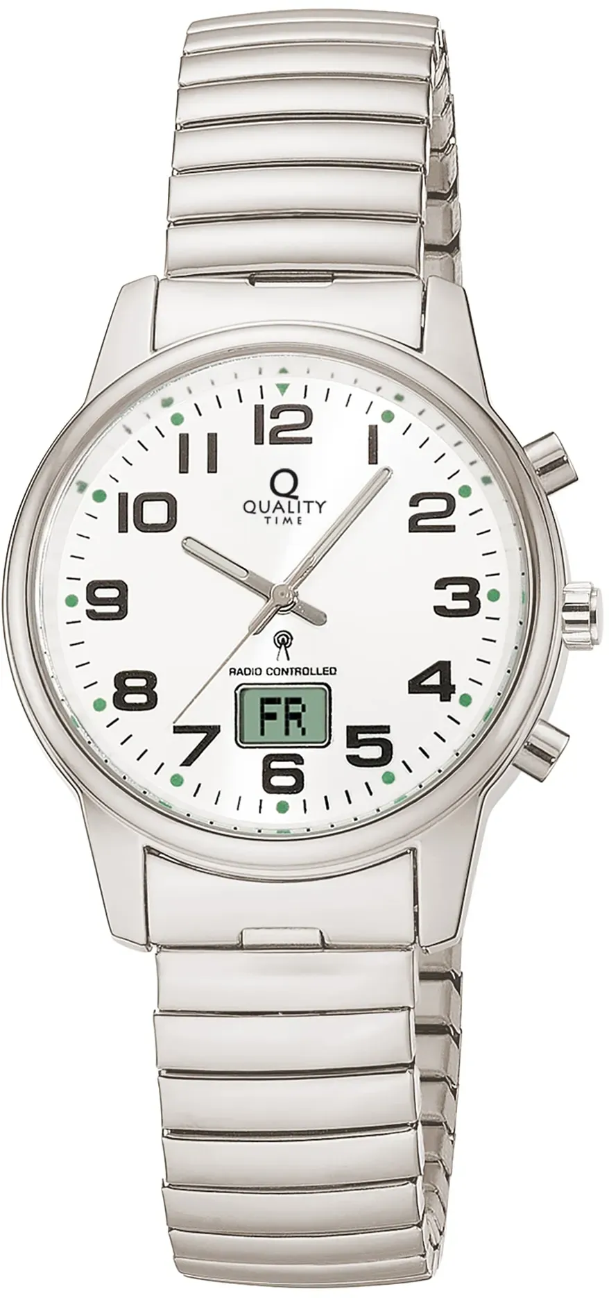 Funkuhr QUALITY TIME, silberfarben, Armbanduhren, Damen, Funkuhr, Quarzuhr, Armbanduhr, Damenuhr, Edelstahlarmband, analog, digital