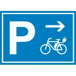 E-Bike Elektrorad Parkplatz mit Richtungspfeil rechts Schild waagerecht A1 (594x841mm)