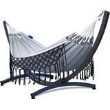 Potenza Outdoor Hängematte mit Gestell für 2 Personen I Medelin - 100% Baumwolle Doppelhängematte 230x160, 200kg I Hängemattengestell 350 kg, wetterfest (Basic Gestell Graphit, Medellin B&W)