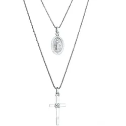 KUZZOI Layer Marienbild Kreuz 925 Sterling Silber 55 Herren 