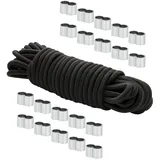 Dreamprint Expanderseil 8mm Schwarz 10m Seil Spannseil Planenseil Gummileine elastisches Gummiseil für Anhängerplane mit 20x Würgeklemmen