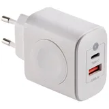 SOTech USB 3 in 1 Netzteil Schnellladegerät Ladeadapter Weiß mit USB A USB C und Kabellose Ladefunktion für Apple Watch