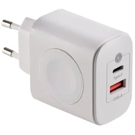 SOTech USB 3 in 1 Netzteil Schnellladegerät Ladeadapter Weiß mit USB A USB C und Kabellose Ladefunktion für Apple Watch