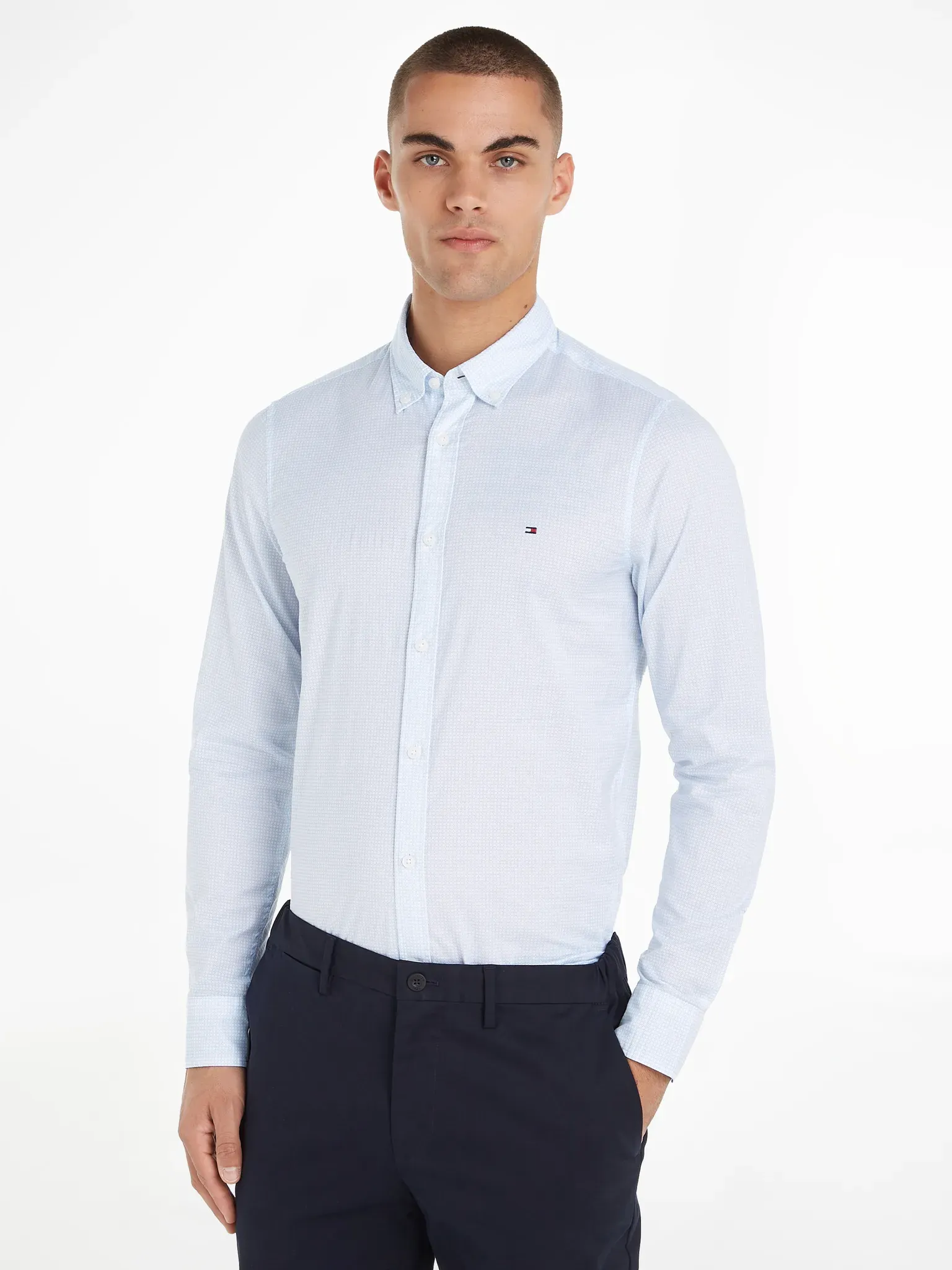 Businesshemd »FLEX MICRO FOULARD SF SHIRT«, Mit Minimal-Print, Button-down-Kragen, Gr. S - N-Gr, Optic White / Vessel Blue, , 31732825-S N-Gr