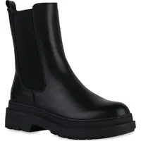 VAN HILL Damen Leicht Gefütterte Plateau Boots Profil-Sohle Schuhe 839380, Farbe: Schwarz, 37 - 37